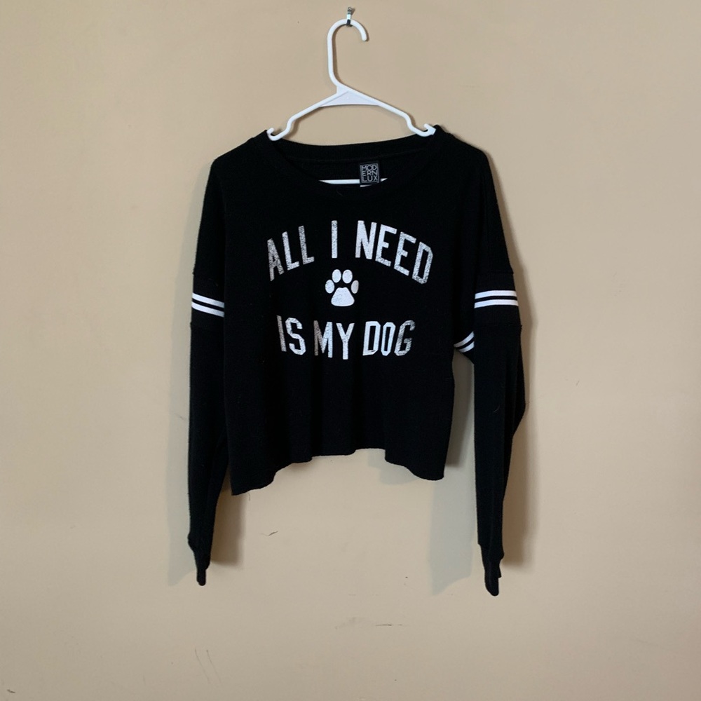 “all I need is my dog” graphic crop top sweater